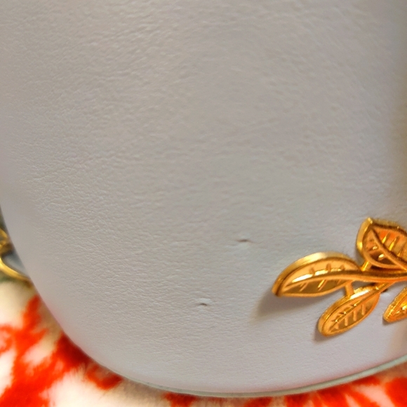 Blue Floral Faux Leather Bucket Bag with Brass Details - Picture 6 of 6